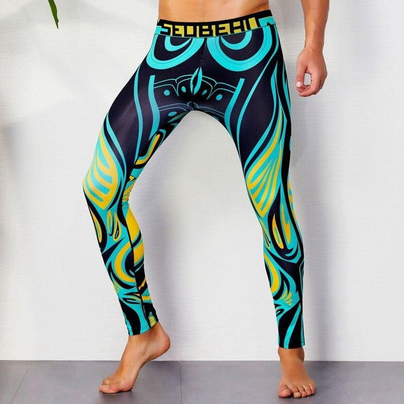 sexy gay man in Forest Green Gay Leggings | Colorful Print Elemental Workout Leggings - pridevoyageshop.com - gay men’s underwear and activewear