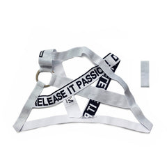silver DM Release Shimmer Chest Harness | Gay Harness- pridevoyageshop.com - gay men’s harness, lingerie and fetish wear