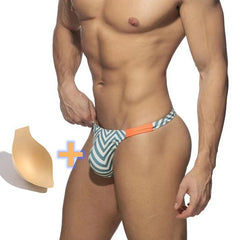 sexy gay man in striped Gay Swimwear | DESMIIT Uplifted Package Swim Briefs- pridevoyageshop.com - gay men’s underwear and swimwear