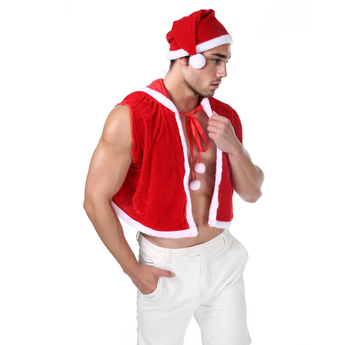 a sexy gay man in Sleigh Daddy Santa Costume - pridevoyageshop.com - gay costumes, men role play outfits, gay party costumes and gay rave outfits