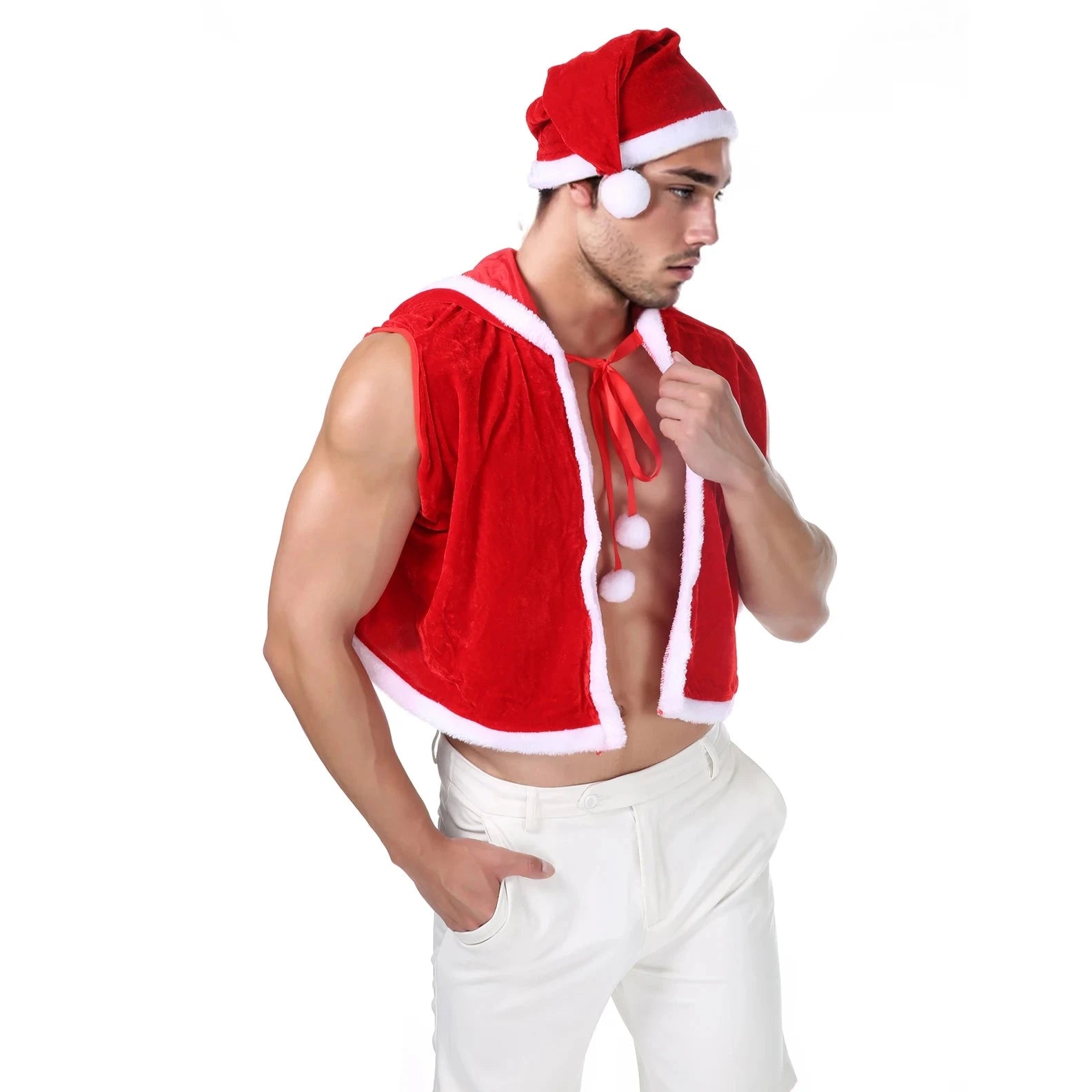 a sexy gay man in Sleigh Daddy Santa Costume - pridevoyageshop.com - gay costumes, men role play outfits, gay party costumes and gay rave outfits