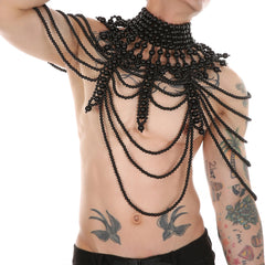 a hot man in black Regal Pearl Body Jewelry Harness- pridevoyageshop.com - gay men’s harness, lingerie and fetish wear