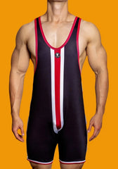 a hot gay man in black DM Striped Wrestling Singlet - Men's Singlets, Bodysuits, Rompers & Jumpsuits - pridevoyageshop.com