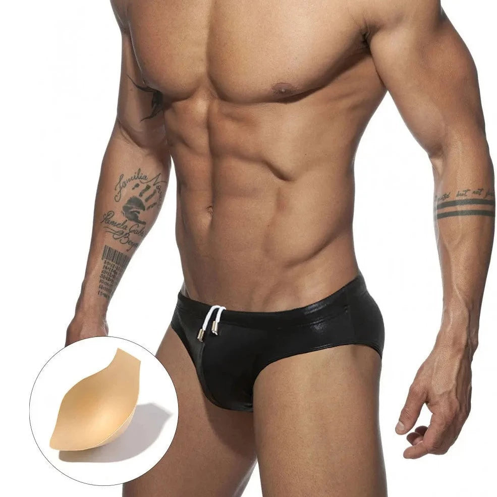 a hot gay man in black Glide Metallic Swim Briefs - pridevoyageshop.com - gay men’s underwear and swimwear
