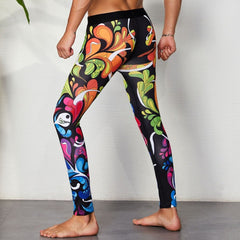 sexy gay man in rainbow Gay Leggings | Colorful Print Elemental Workout Leggings - pridevoyageshop.com - gay men’s underwear and activewear