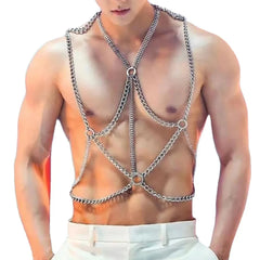 a sexy gay man in Entangle Me Silver Chain Harness - pridevoyageshop.com - gay men’s puppy play gear, lingerie, fishnet and fetish wear