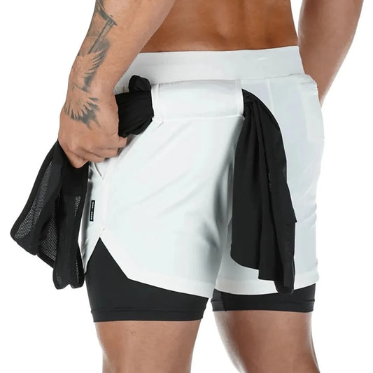 a muscle guy in white Men's Double Layered Hidden Pocket Workout Shorts - pridevoyageshop.com - gay men’s underwear and swimwear