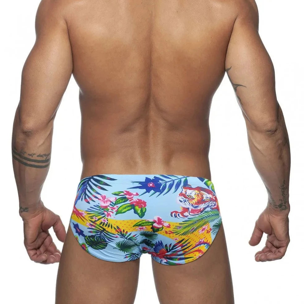 a hot gay man in Men's Tiger Swim Briefs - pridevoyageshop.com - gay men’s underwear and swimwear