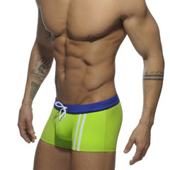 hot gay man in green Gay Swimwear | Men's Square Cut Racing Stripe Swim Trunks - pridevoyageshop.com - gay men’s underwear and swimwear