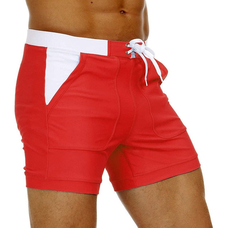 hot gay man in red Gay Swimwear & Beachwear | Drawstring Boxer Swim Trunks - pridevoyageshop.com - gay men’s underwear and swimwear