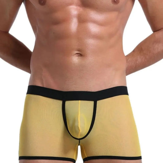 yellow Men's Transparent Mesh Boxer Shorts - pridevoyageshop.com - gay men’s underwear and swimwear