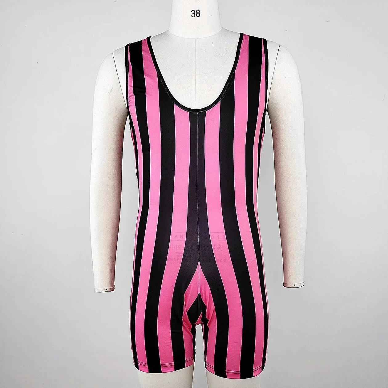 details of rose red Retro stripes U-Neck Romper Singlets - Men's Singlets, Bodysuits, Rompers & Jumpsuits - pridevoyageshop.com