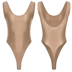 Coffee Fluorescent Green The ’80s Shiny Thong Bodysuits - Men's Singlets, Bodysuits, Leotard & Unitard - pridevoyageshop.com