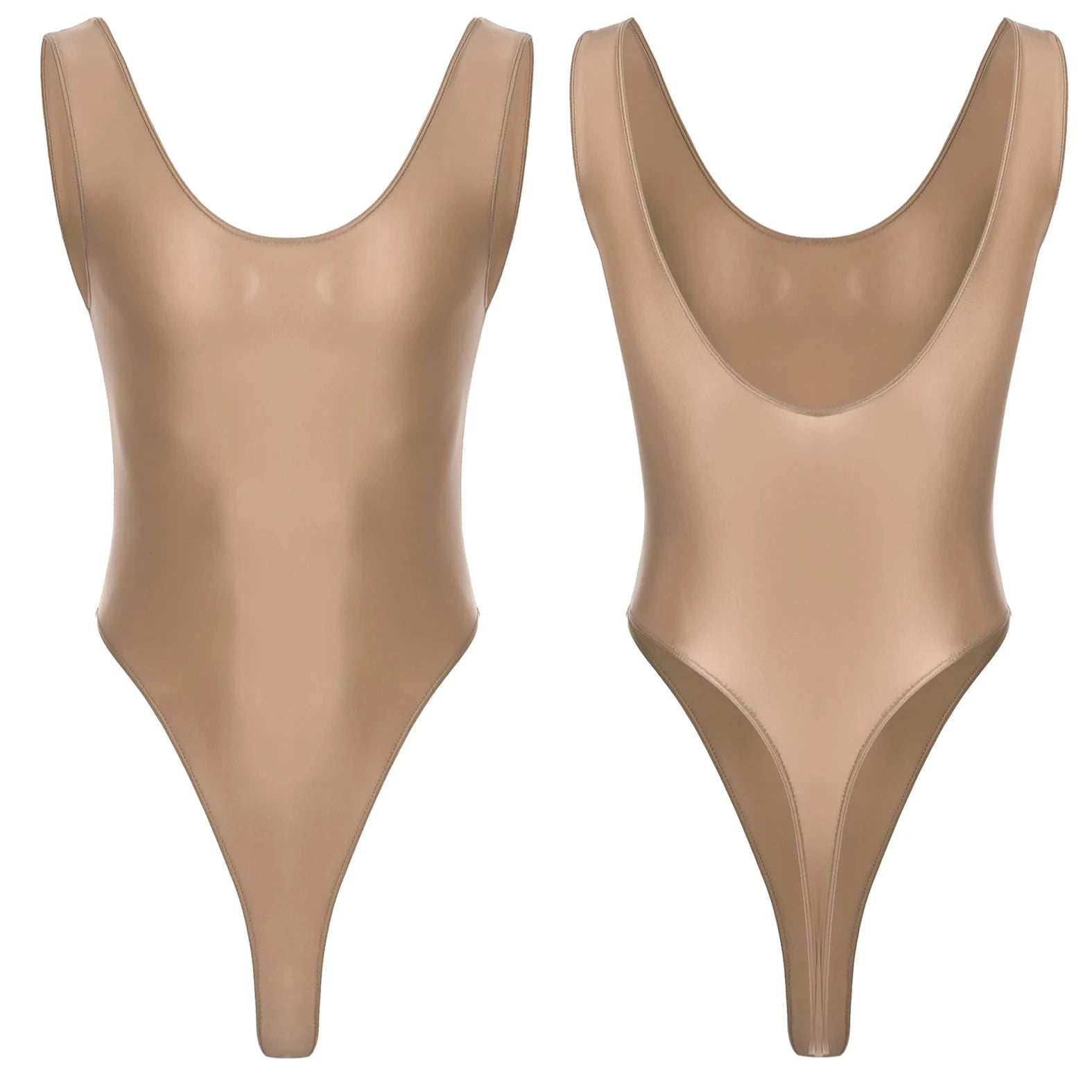 Coffee Fluorescent Green The ’80s Shiny Thong Bodysuits - Men's Singlets, Bodysuits, Leotard & Unitard - pridevoyageshop.com