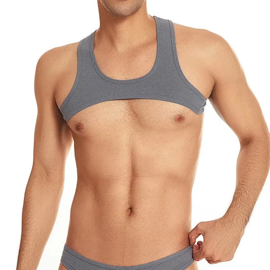 a hot gay guy in gray Men's Ribbed Muscle Crop Top | Gay Crop Tops & Sports Wear - pridevoyageshop.com - gay crop tops, gay casual clothes and gay clothes store