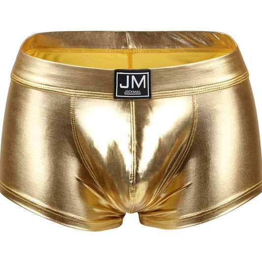 golden Jockmail Shiny Metallic PU Leather Boxers | Gay Underwear- pridevoyageshop.com - gay men’s underwear and swimwear