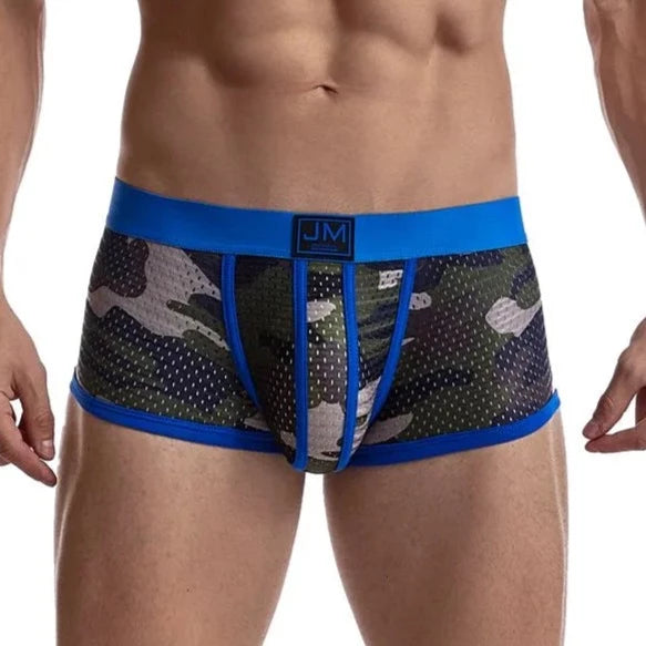 blue Jockmail Camo Mesh Boxer Briefs - pridevoyageshop.com - gay men’s underwear and swimwear