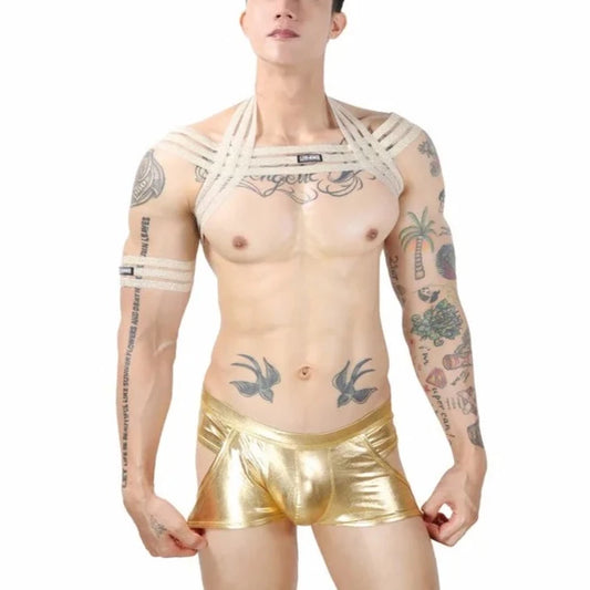gold Men's Waterfall Harness & Metallic Jock Briefs - pridevoyageshop.com - gay men’s underwear and swimwear