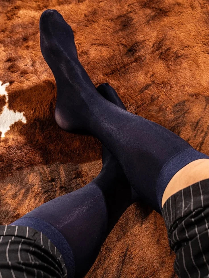 sexy gay man in blue Men's Ultra-thin Glossy Sheer Dress Socks - pridevoyageshop.com - gay men’s bodystocking, lingerie, fishnet and fetish wear