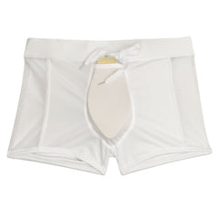 details of white Gay Swimwear & Beachwear | Cheeky Men's See Thru Swim Trunks - pridevoyageshop.com - gay men’s underwear and swimwear