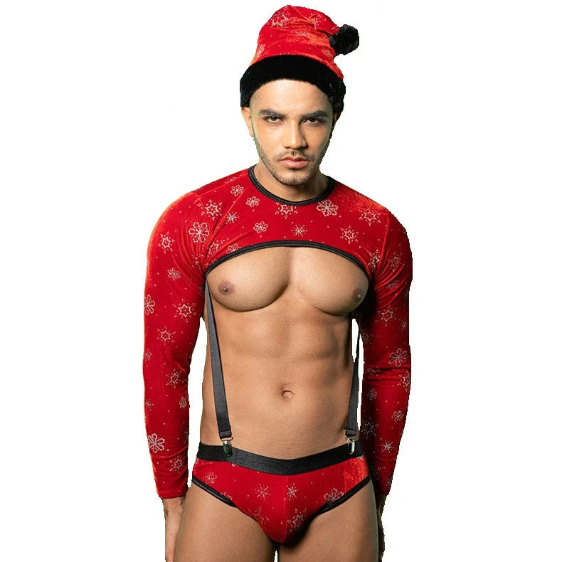 a hot man in Spicy Santa Christmas set - pridevoyageshop.com - gay costumes, men role play outfits, gay party costumes and gay rave outfits