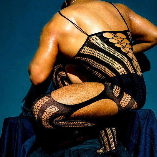 sexy man in Men's Crotchless Fishnet Bodysuit: Sexy Gay Lingerie- pridevoyageshop.com - gay men’s harness, lingerie and fetish wear