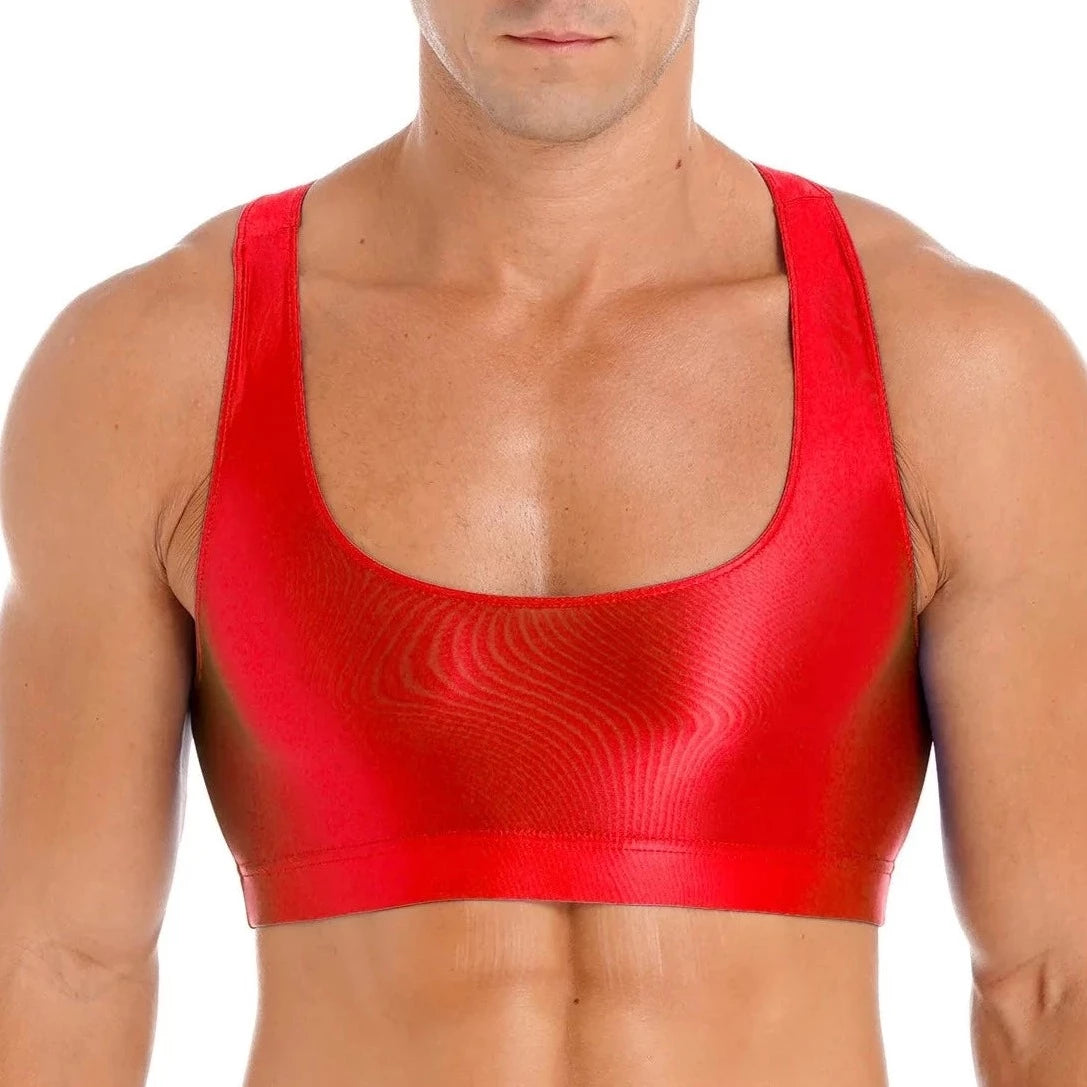 a sexy gay man in red Men's Glossy Sports Crop Top | Gay Crop Tops & Sports Wear - pridevoyageshop.com - gay crop tops, gay casual clothes and gay clothes store