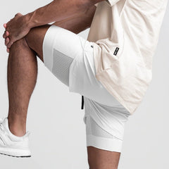 sexy gay man in white white Men's Built In Compression Workout Shorts | Gay Shorts - Men's Activewear, gym short, sport shorts, running shorts- pridevoyageshop.com