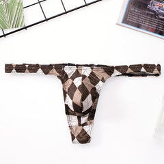 brown Sexy Plaid Bulging Pouch Thongs | Gay Men Underwear- pridevoyageshop.com - gay men’s underwear and swimwear