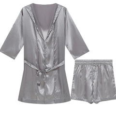 gray Men's Silk Hooded Robe + Boxers - pridevoyageshop.com - gay men’s underwear and swimwear