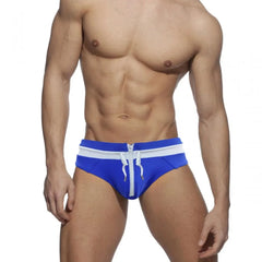 a sexy gay man in Sky Blue and White Men's Bowtie Zippered Swim Briefs - pridevoyageshop.com - gay men’s underwear and swimwear