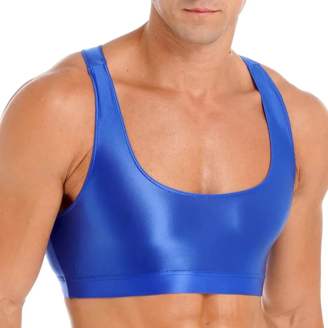 a sexy gay man in blue Men's Glossy Sports Crop Top | Gay Crop Tops & Sports Wear - pridevoyageshop.com - gay crop tops, gay casual clothes and gay clothes store