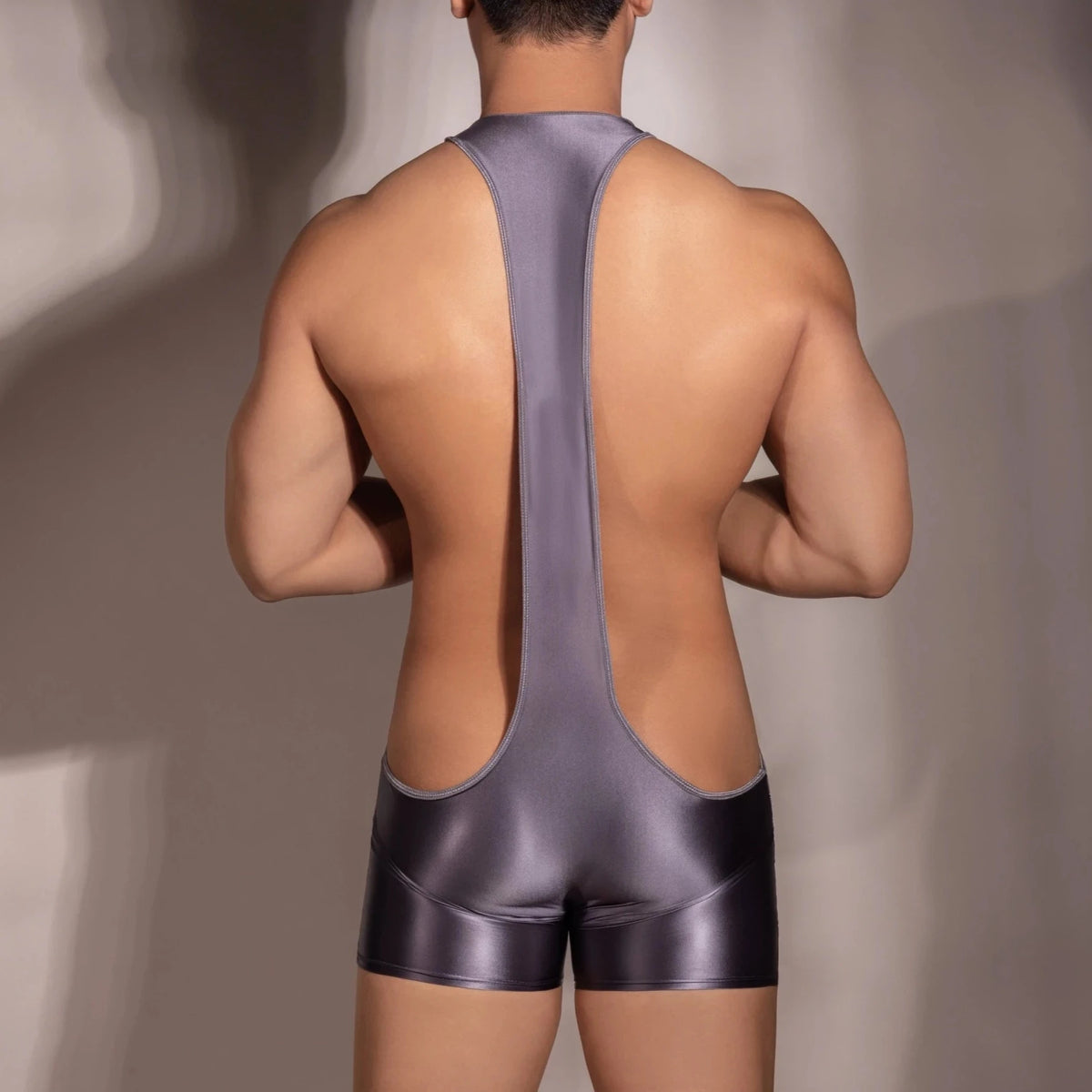 a hot man in gray Sleek Racerback Gym Singlet - Men's Singlets, Bodysuits, Rompers & Jumpsuits - pridevoyageshop.com
