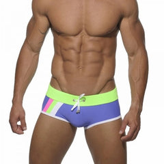 hot gay man in sky blue Gay Swimwear & Beachwear | Side Striped Square Cut Swim Trunks - pridevoyageshop.com - gay men’s underwear and swimwear