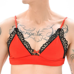 red Sensual Lace Trim Bras: Bralette and Lingerie for Men- pridevoyageshop.com - gay men’s harness, lingerie and fetish wear