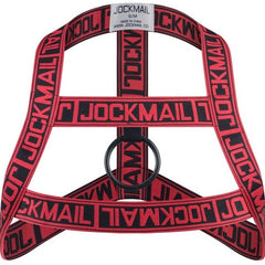 Red Jockmail Letter Elastic Chest Harness: Men's Clubwear and Gay Lingerie- pridevoyageshop.com - gay men’s harness, lingerie and fetish wear