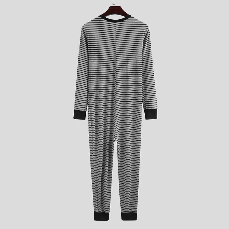 gray All Night full-body men’s onesie - pridevoyageshop.com - men's pajamas, men's loungewear, men's sleepwear