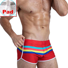 sexy gay man in red Gay Swimwear & Beachwear | Men's Pride Stripe Swim Trunks - pridevoyageshop.com - gay men’s underwear and swimwear