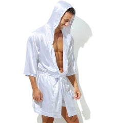 a hot guy in white Men's Silk Hooded Robe + Boxers - pridevoyageshop.com - gay men’s underwear and swimwear