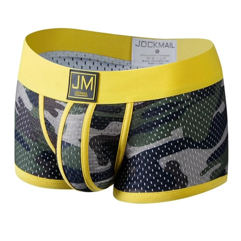 yellow Jockmail Camo Mesh Boxer Briefs - pridevoyageshop.com - gay men’s underwear and swimwear