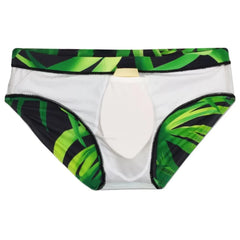 details of Men's Green Leaf Swim Briefs with pad - pridevoyageshop.com - gay men’s underwear and swimwear