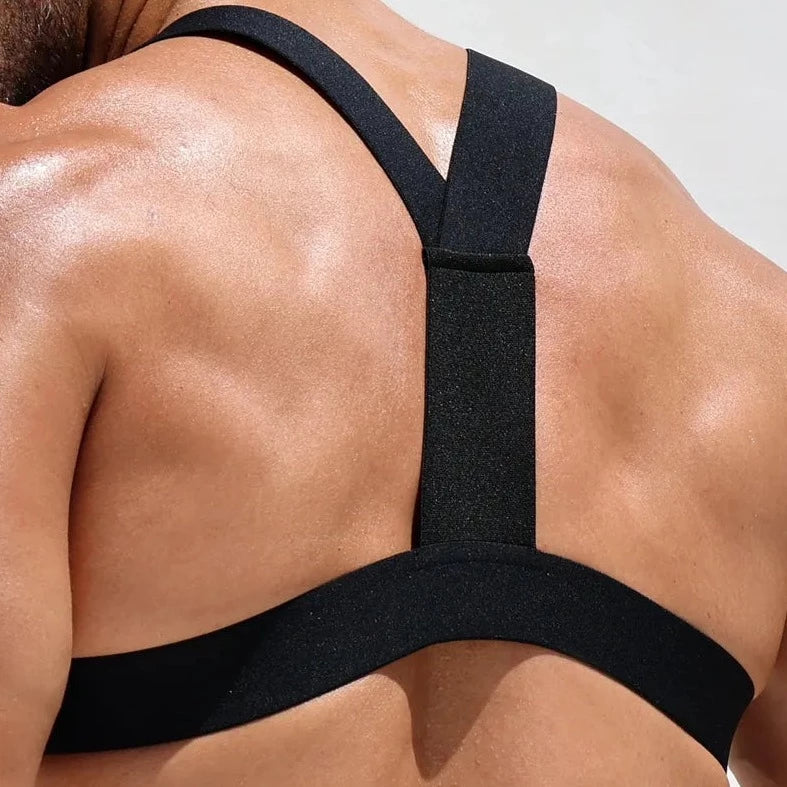 a hot gay man in black JOCKMAIL Mesh Harness Crop Tops | Gay Crop Tops & Clubwear - pridevoyageshop.com - gay crop tops, gay casual clothes and gay clothes store