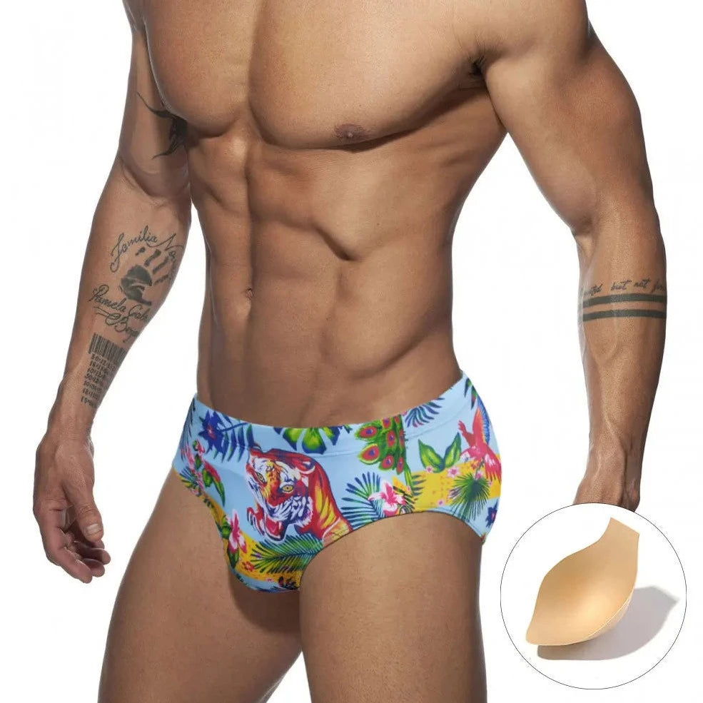 a hot gay man in Men's Tiger Swim Briefs - pridevoyageshop.com - gay men’s underwear and swimwear