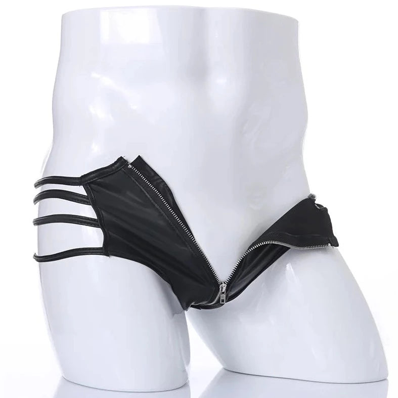 black Gay Men's Zipper Strapped Boxer Briefs - pridevoyageshop.com - gay men’s underwear and swimwear