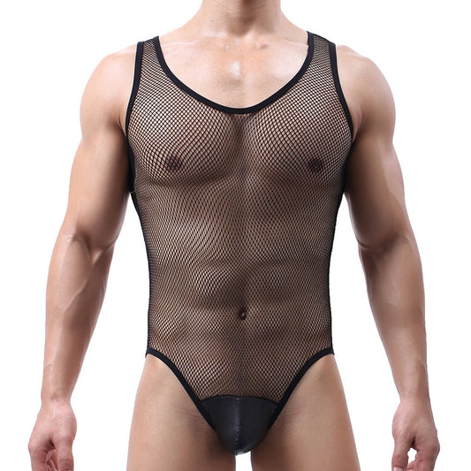 sexy gay man in black Gay Bodysuit and Singlet | Men's Mesh Full Bodysuit - Men's Singlets, Bodysuits, Leotard & Unitard - pridevoyageshop.com