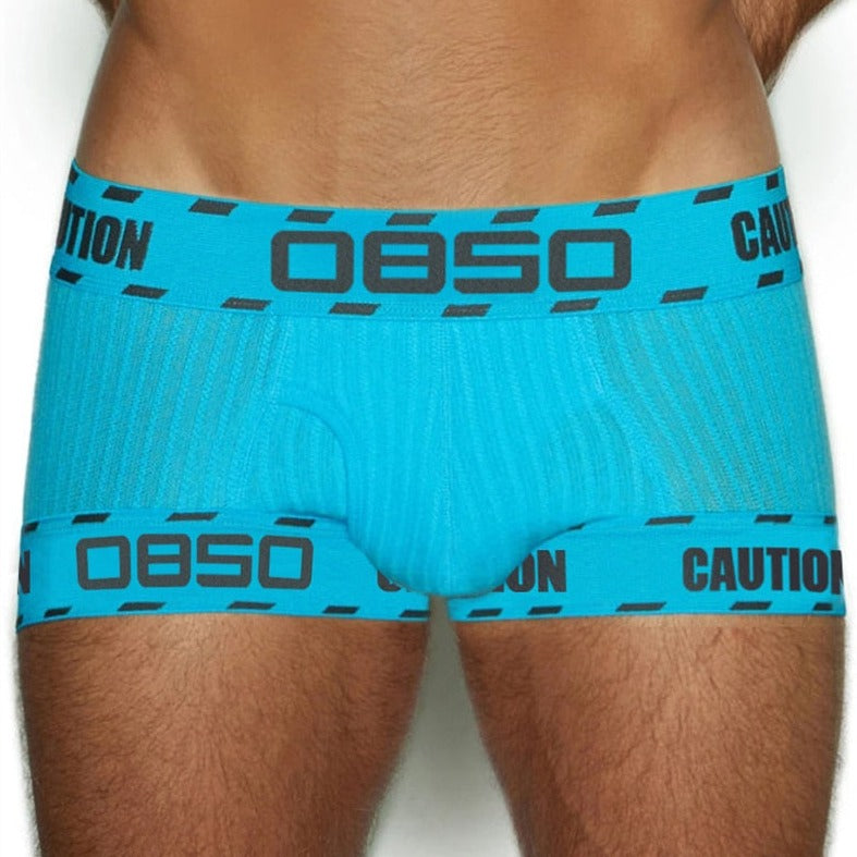 front of a man in Blue OBSO Men's Low Rise Boxer Briefs Underwear  - pridevoyageshop.com - gay men’s underwear and swimwear