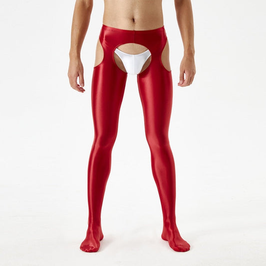 sexy gay man in wine red Men's Shiny Metallic Crotchless Pantyhose | Gay Lingerie - pridevoyageshop.com - gay men’s bodystocking, lingerie, fishnet and fetish wear