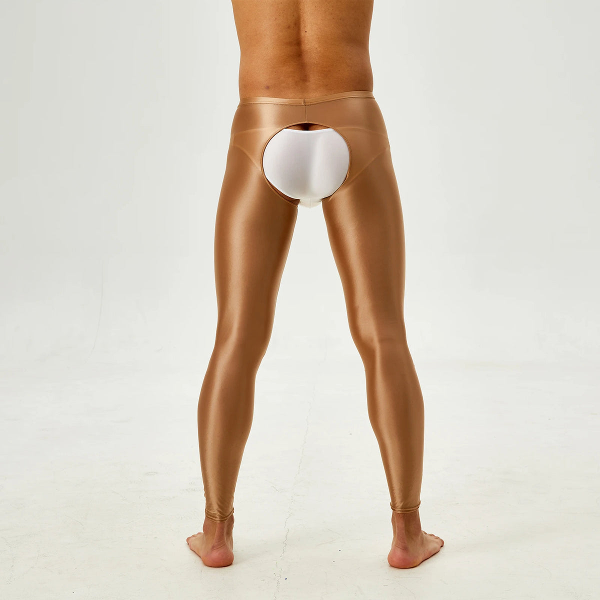 Tap Here Wet-Look Crotchless Leggings for Gay Men