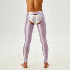 Tap Here Wet-Look Crotchless Leggings for Gay Men