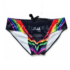 black DM Rainbow Splash Swim Briefs - pridevoyageshop.com - gay men’s underwear and swimwear